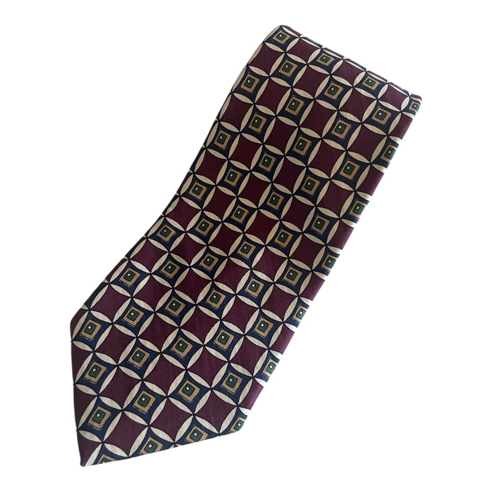 Robert Talbott Silk Tie Purple Green Geometric Wide Hand Sewn in USA Finest Silk